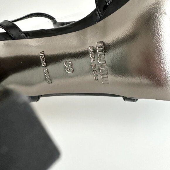 MIU MIU Black/Silver Patent Leather T-Strap Platform Sandals Heels Size 39 - Picture 13 of 14